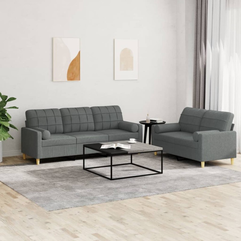 vidaXL 2-tlg. Sofagarnitur mit Kissen Dunkelgrau Stoff vidaXL 2-tlg. Sofagarnitur mit Kissen Dunkelgrau Stoff