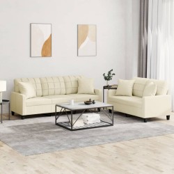 vidaXL 2-tlg. Sofagarnitur mit Kissen Creme Kunstleder