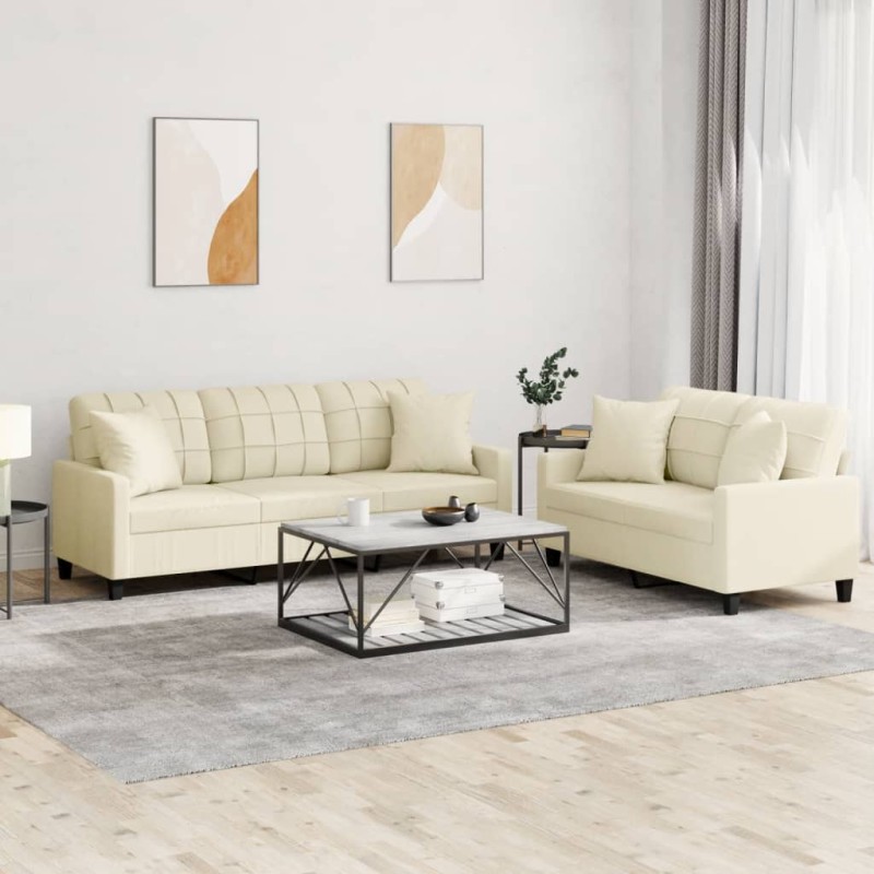 vidaXL 2-tlg. Sofagarnitur mit Kissen Creme Kunstleder vidaXL 2-tlg. Sofagarnitur mit Kissen Creme Kunstleder