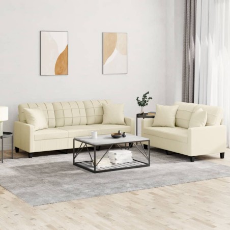 vidaXL 2-tlg. Sofagarnitur mit Kissen Creme Kunstleder
