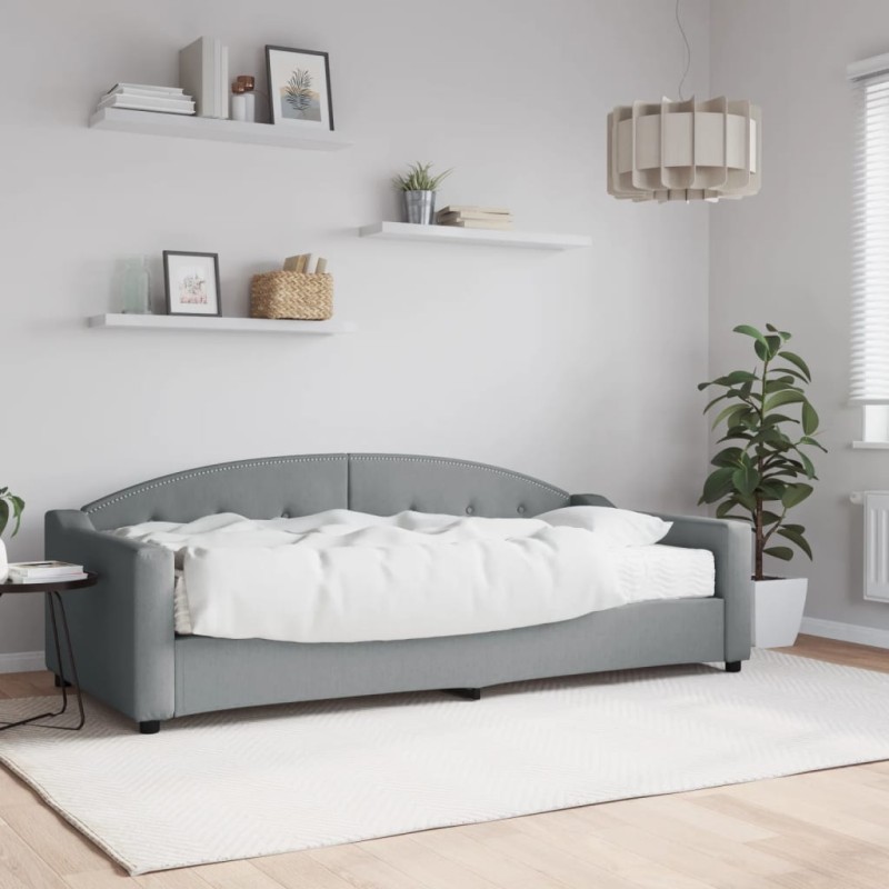 vidaXL Tagesbett mit Matratze Hellgrau 90x200 cm Stoff vidaXL Tagesbett mit Matratze Hellgrau 90x200 cm Stoff