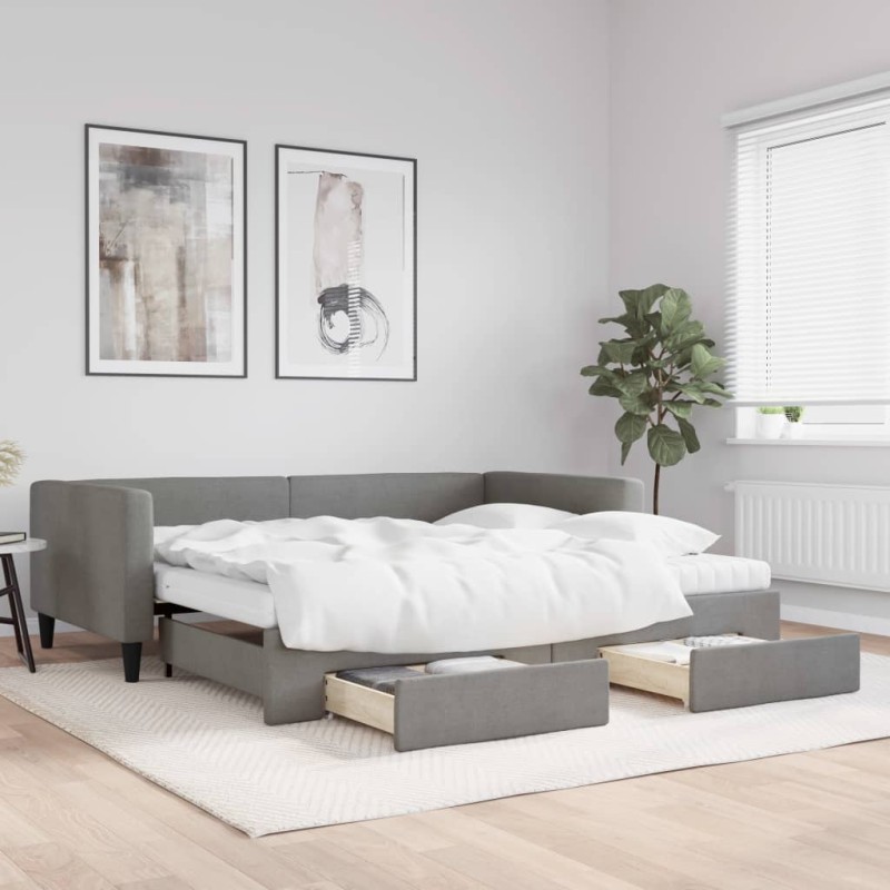vidaXL Tagesbett Ausziehbar mit Schubladen Dunkelgrau 100x200 cm Stoff vidaXL Tagesbett Ausziehbar mit Schubladen Dunkelgrau 100x200 cm Stoff