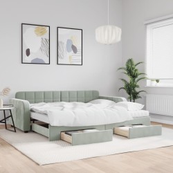 vidaXL Tagesbett Ausziehbar mit Schubladen Hellgrau 90x200 cm Samt