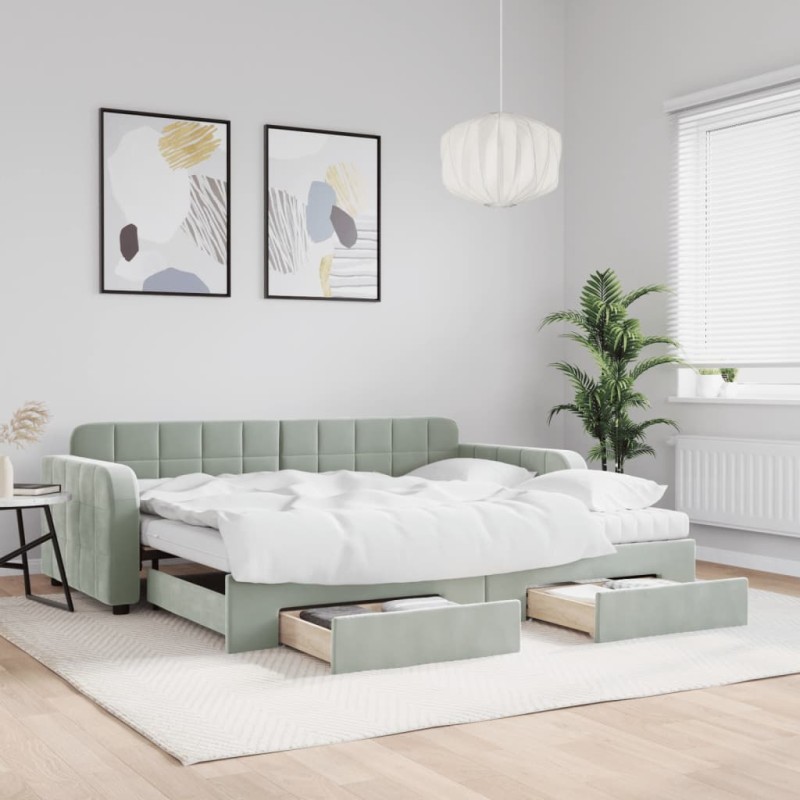 vidaXL Tagesbett Ausziehbar mit Schubladen Hellgrau 90x200 cm Samt