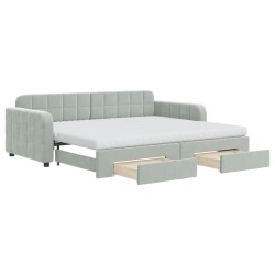 vidaXL Tagesbett Ausziehbar mit Schubladen Hellgrau 90x200 cm Samt