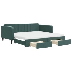 vidaXL Tagesbett Ausziehbar mit Schubladen Dunkelgrün 100x200 cm Samt