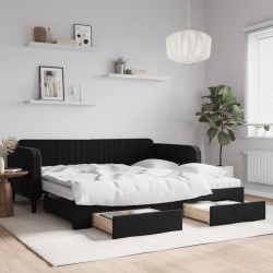 vidaXL Tagesbett Ausziehbar mit Schubladen Schwarz 100x200 cm Samt