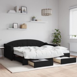 vidaXL Tagesbett Ausziehbar mit Schubladen Schwarz 90x190 cm Stoff