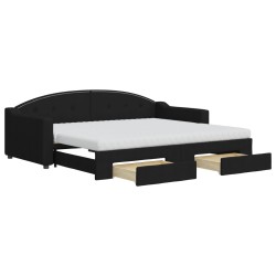 vidaXL Tagesbett Ausziehbar mit Schubladen Schwarz 90x200 cm Stoff