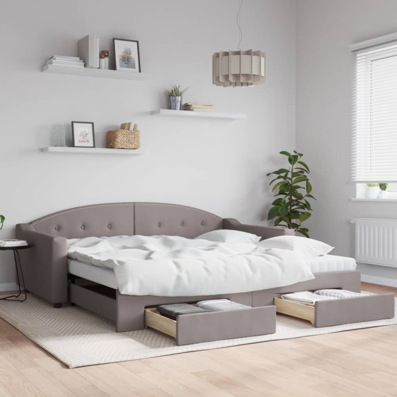 vidaXL Tagesbett Ausziehbar mit Schubladen Taupe 100x200 cm Stoff vidaXL Tagesbett Ausziehbar mit Schubladen Taupe 100x200 cm Stoff