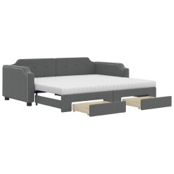 vidaXL Tagesbett Ausziehbar mit Schubladen Dunkelgrau 90x200 cm Stoff
