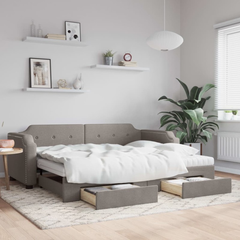 vidaXL Tagesbett Ausziehbar mit Schubladen Taupe 100x200 cm Stoff vidaXL Tagesbett Ausziehbar mit Schubladen Taupe 100x200 cm Stoff