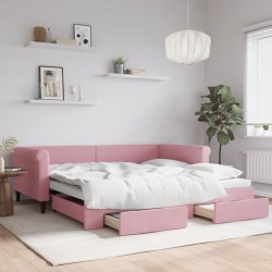 vidaXL Tagesbett Ausziehbar mit Schubladen Rosa 100x200 cm Samt