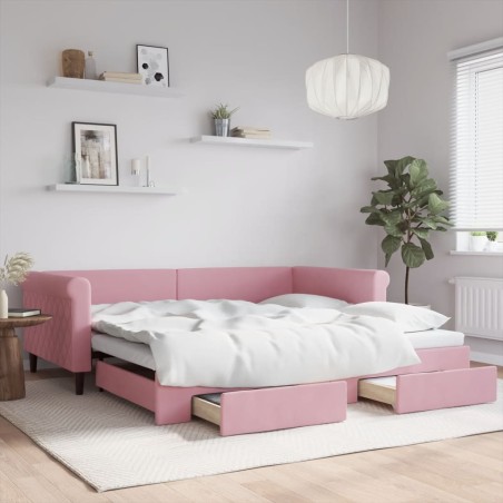 vidaXL Tagesbett Ausziehbar mit Schubladen Rosa 100x200 cm Samt