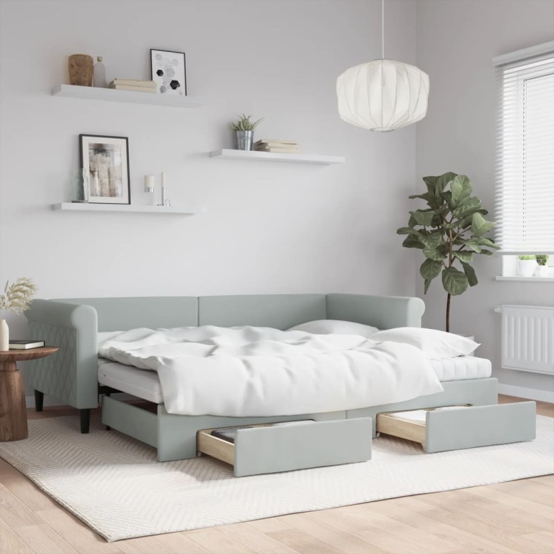 vidaXL Tagesbett Ausziehbar mit Schubladen Hellgrau 90x200 cm Samt vidaXL Tagesbett Ausziehbar mit Schubladen Hellgrau 90x200 cm Samt