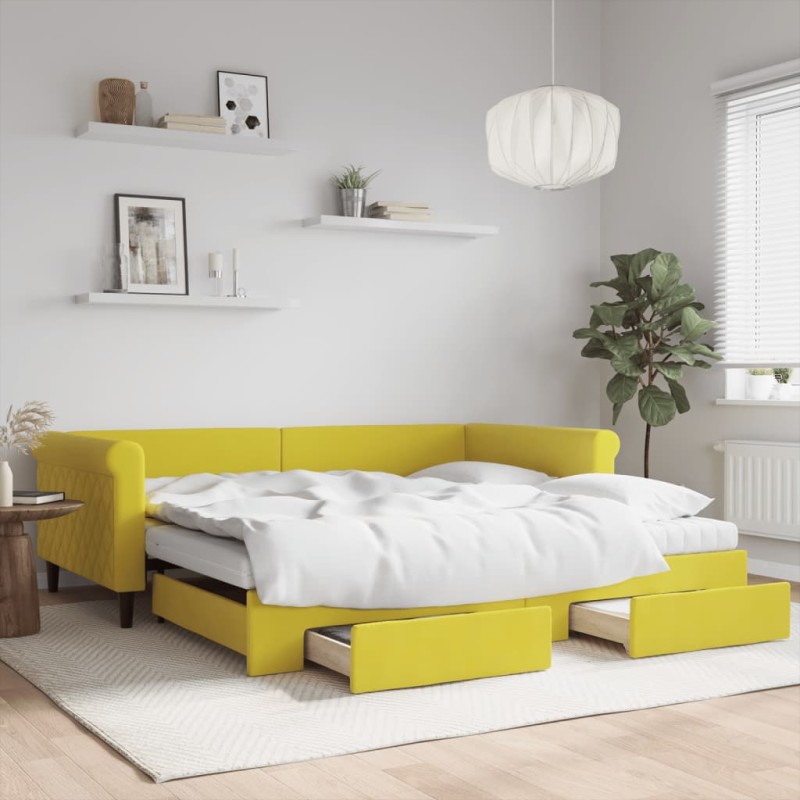 vidaXL Tagesbett Ausziehbar mit Schubladen Gelb 100x200 cm Samt vidaXL Tagesbett Ausziehbar mit Schubladen Gelb 100x200 cm Samt