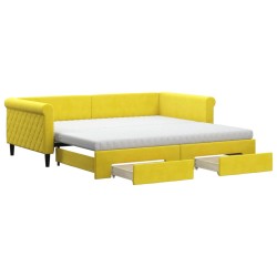 vidaXL Tagesbett Ausziehbar mit Schubladen Gelb 100x200 cm Samt