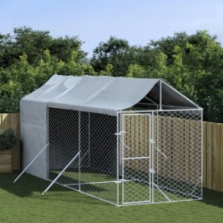 vidaXL Outdoor-Hundezwinger mit Dach Silbern 2x6x2,5m Verzinkter Stahl