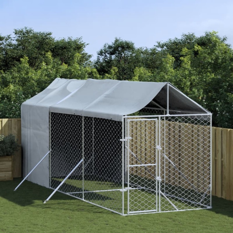 vidaXL Outdoor-Hundezwinger mit Dach Silbern 2x6x2,5m Verzinkter Stahl vidaXL Outdoor-Hundezwinger mit Dach Silbern 2x6x2,5m Verzinkter Stahl