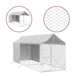 vidaXL Outdoor-Hundezwinger mit Dach Silbern 2x6x2,5m Verzinkter Stahl