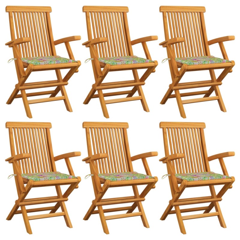 vidaXL Gartenstühle mit Blattmuster-Kissen 6 Stk. Massivholz Teak vidaXL Gartenstühle mit Blattmuster-Kissen 6 Stk. Massivholz Teak