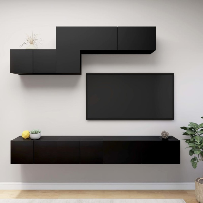 vidaXL 6-tlg. TV-Schrank-Set Schwarz Holzwerkstoff vidaXL 6-tlg. TV-Schrank-Set Schwarz Holzwerkstoff