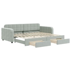 vidaXL Tagesbett Ausziehbar mit Schubladen Hellgrau 90x200 cm Samt