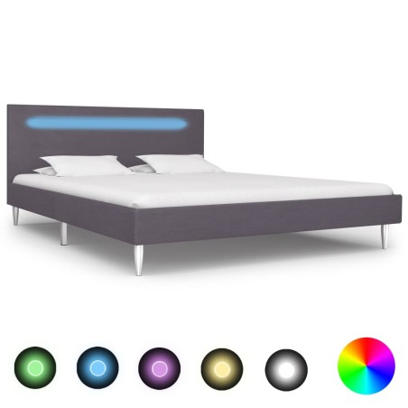 vidaXL Bettgestell mit LED Grau Stoff 140 x 200 cm