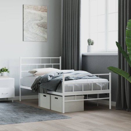 vidaXL Bettgestell mit Kopf- und Fußteil Metall Weiß 100x200 cm