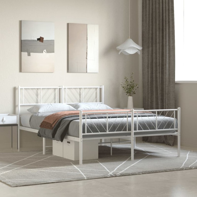 vidaXL Bettgestell mit Kopf- und Fußteil Metall Weiß 150x200 cm vidaXL Bettgestell mit Kopf- und Fußteil Metall Weiß 150x200 cm