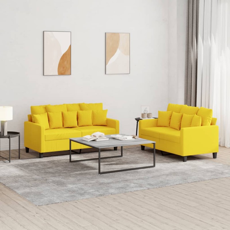 vidaXL 2-tlg. Sofagarnitur mit Kissen Hellgelb Stoff vidaXL 2-tlg. Sofagarnitur mit Kissen Hellgelb Stoff