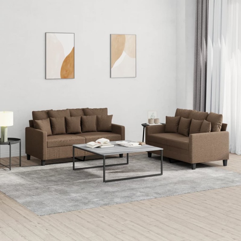 vidaXL 2-tlg. Sofagarnitur mit Kissen Braun Stoff vidaXL 2-tlg. Sofagarnitur mit Kissen Braun Stoff