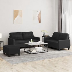 vidaXL 3-tlg. Sofagarnitur mit Kissen Schwarz Kunstleder
