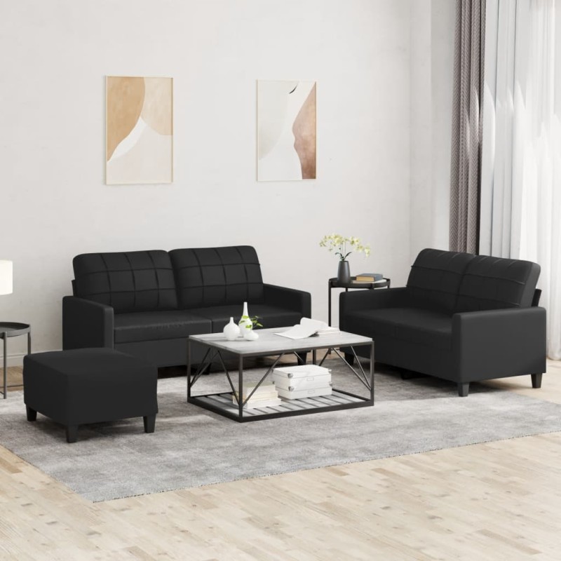 vidaXL 3-tlg. Sofagarnitur mit Kissen Schwarz Kunstleder vidaXL 3-tlg. Sofagarnitur mit Kissen Schwarz Kunstleder