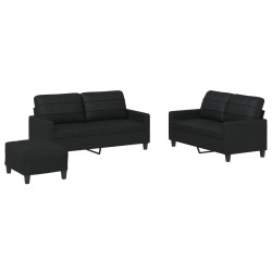vidaXL 3-tlg. Sofagarnitur mit Kissen Schwarz Kunstleder