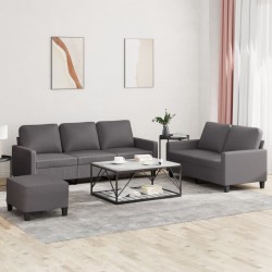vidaXL 3-tlg. Sofagarnitur mit Kissen Grau Kunstleder