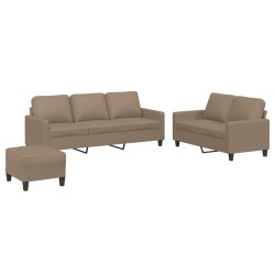 vidaXL 3-tlg. Sofagarnitur mit Kissen Cappuccino-Braun Kunstleder