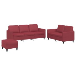 vidaXL 3-tlg. Sofagarnitur mit Kissen Weinrot Kunstleder