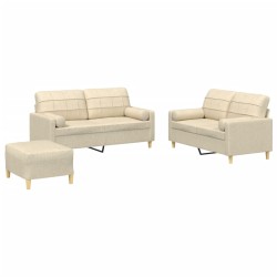 vidaXL 3-tlg. Sofagarnitur mit Kissen Creme Stoff
