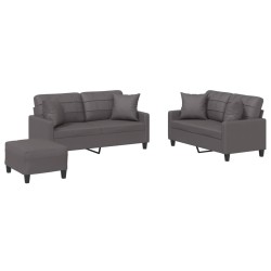 vidaXL 3-tlg. Sofagarnitur mit Kissen Grau Kunstleder