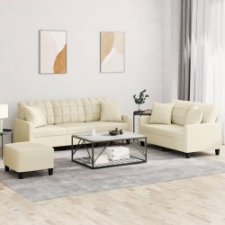 vidaXL 3-tlg. Sofagarnitur mit Kissen Creme Kunstleder