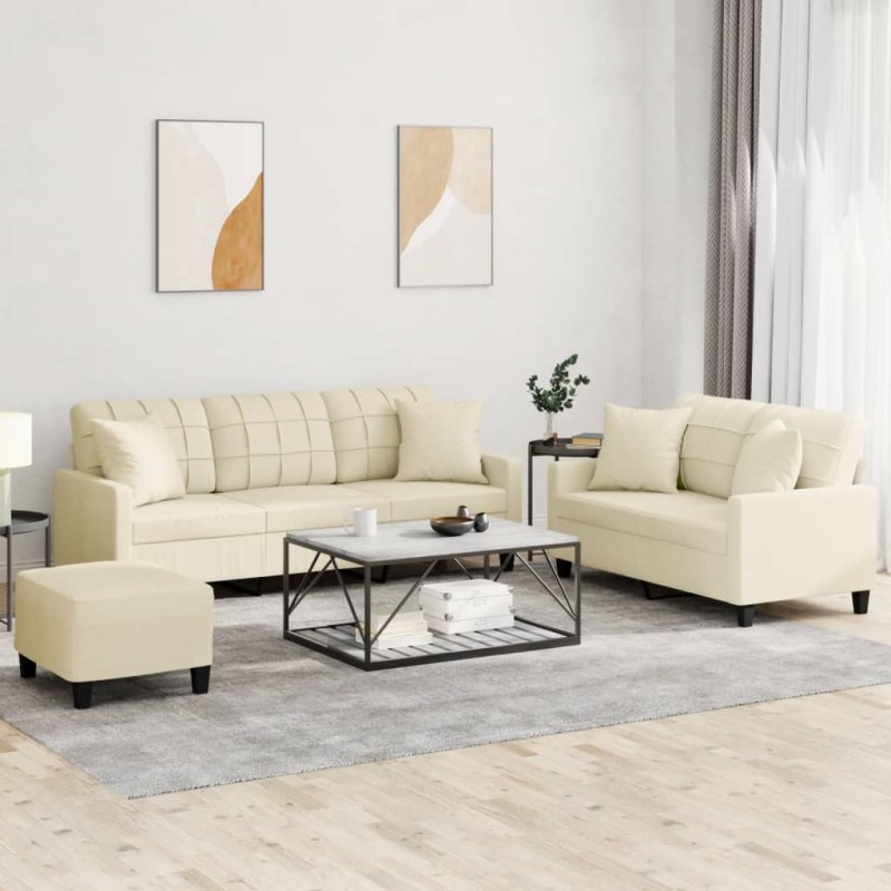 vidaXL 3-tlg. Sofagarnitur mit Kissen Creme Kunstleder vidaXL 3-tlg. Sofagarnitur mit Kissen Creme Kunstleder