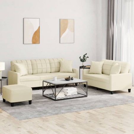 vidaXL 3-tlg. Sofagarnitur mit Kissen Creme Kunstleder
