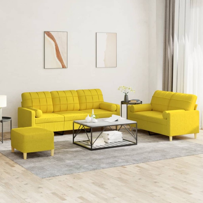 vidaXL 3-tlg. Sofagarnitur mit Kissen Hellgelb Stoff vidaXL 3-tlg. Sofagarnitur mit Kissen Hellgelb Stoff