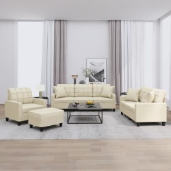 vidaXL 4-tlg. Sofagarnitur mit Kissen Creme Kunstleder