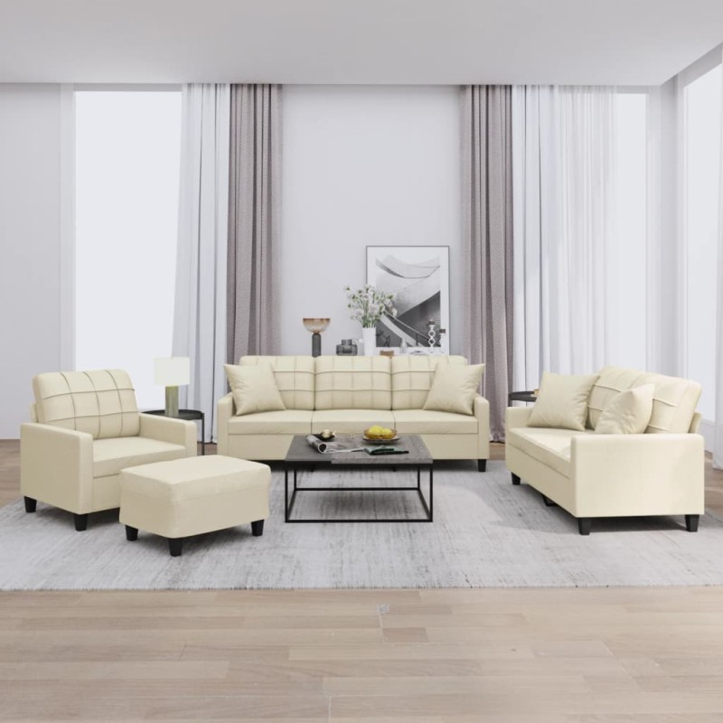 vidaXL 4-tlg. Sofagarnitur mit Kissen Creme Kunstleder vidaXL 4-tlg. Sofagarnitur mit Kissen Creme Kunstleder