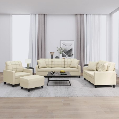 vidaXL 4-tlg. Sofagarnitur mit Kissen Creme Kunstleder