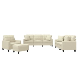 vidaXL 4-tlg. Sofagarnitur mit Kissen Creme Kunstleder