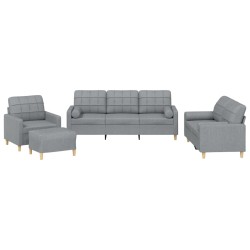 vidaXL 4-tlg. Sofagarnitur mit Kissen Hellgrau Stoff