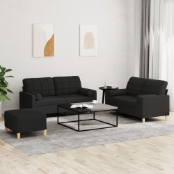 vidaXL 3-tlg. Sofagarnitur mit Kissen Schwarz Stoff